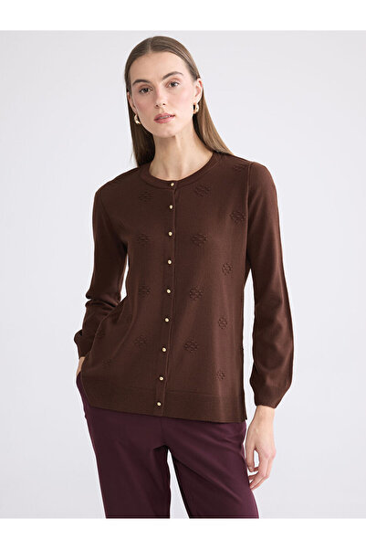 LC Waikiki Timeless Recommendations from Timeless Store | Crew Neck Self-Patterned Women's Knitwear Cardigan