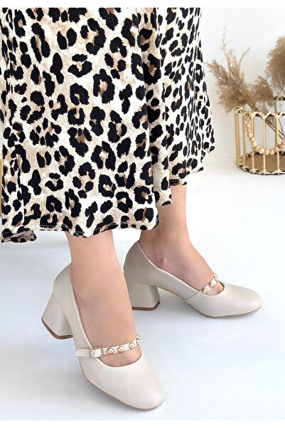 ZENGEZUR MALL Sptrns Tino Beige Leather Heeled Shoes (231232) (Size: 37)