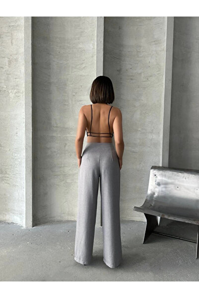 ZENGEZUR MALL Sptrns Pleated Linen Trousers S255046 Gray (232556) (Size: m)