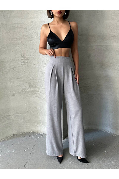 ZENGEZUR MALL Sptrns Pleated Linen Trousers S255046 Gray (232556) (Size: m)