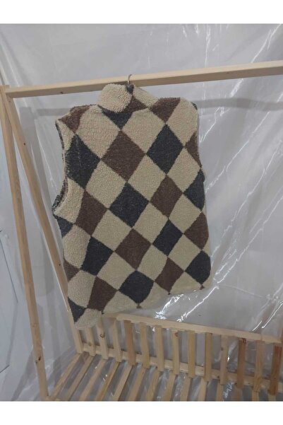 aryam butik Vintage Grey and Coffee Patterned Plush Wellsoft Fabric Women's Sleeveless Vest