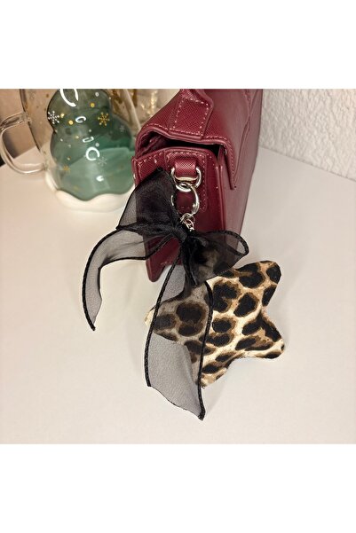 PİNKUE Breloc și ornament pentru geantă cu stea leopard – Detaliu cu panglică...