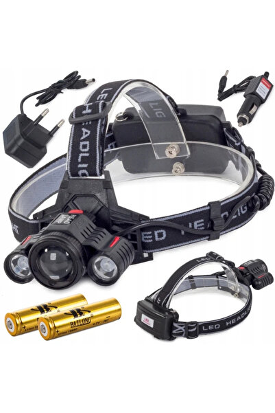 Gonga Lanterna pentru cap, 3 leduri, 3800 lumeni, acumulatori, Gonga® Negru