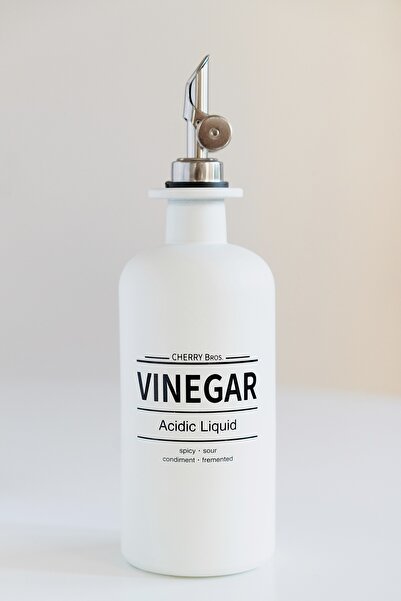Dekorzdükkan Matte White Glass Oil Bottle / Vinegar Bottle Set of 2 with Silver Lid (500ml)
