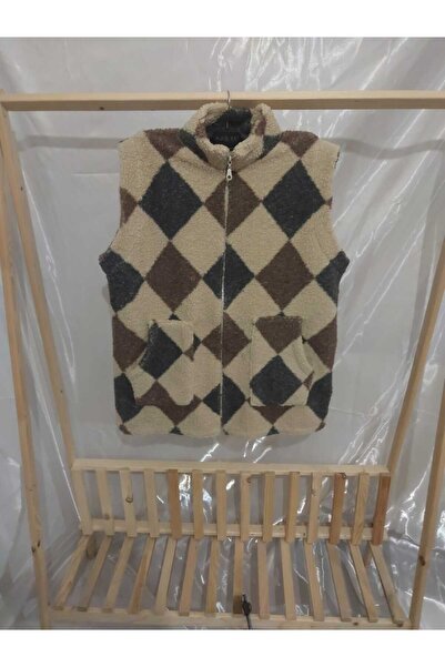 aryam butik Vintage Grey and Coffee Patterned Plush Wellsoft Fabric Women's Sleeveless Vest