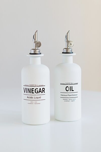 Dekorzdükkan Matte White Glass Oil Bottle / Vinegar Bottle Set of 2 with Silver Lid (500ml)