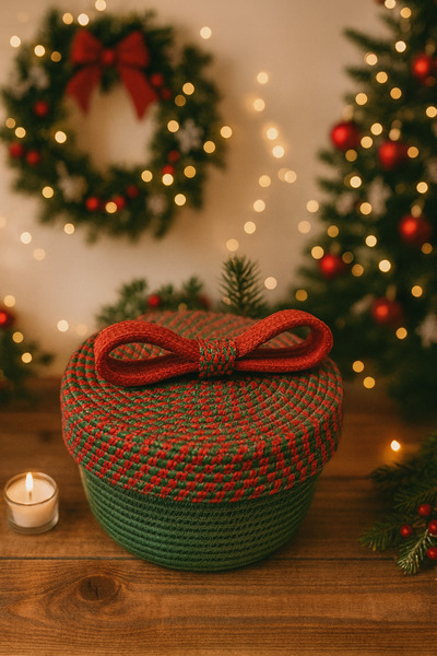 Ahs Tasarım Coș organizator pentru cadouri cu capac cu fundă tematică de Anul...