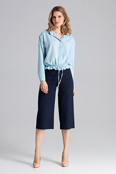 Figl Shirt with knot and elastic at the bottom - blue women's shirt M647 size S/M