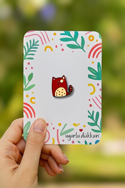 uğurlu dükkan Kızıl Sevimli Kedi Rozeti