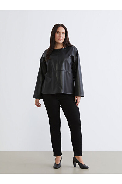 LC Waikiki Plus Size Zero Roba Collar Leather Look Blouse for Style Seekers f...