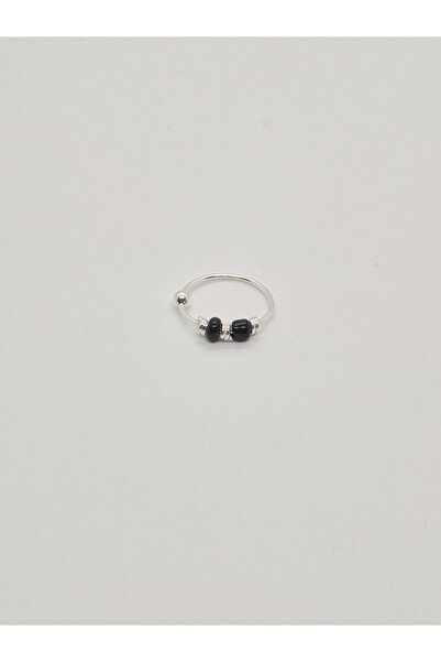 Set 925 Ayar Gümüş Örgülü ve Karartmalı Çift Siyah Toplu Burun Piercing Halka...