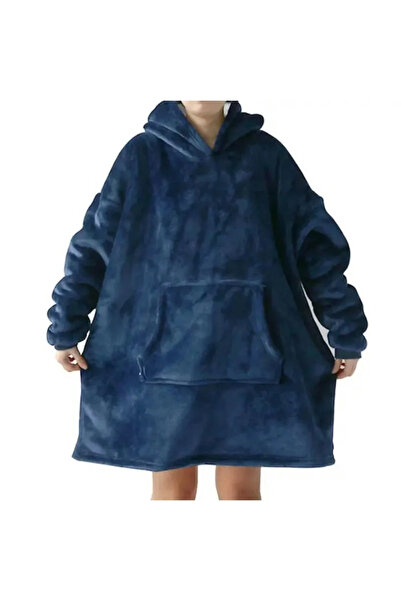 Gonga Sweatshirt blanket, with sleeves, hood and pocket, fur lined, Gonga® Blue