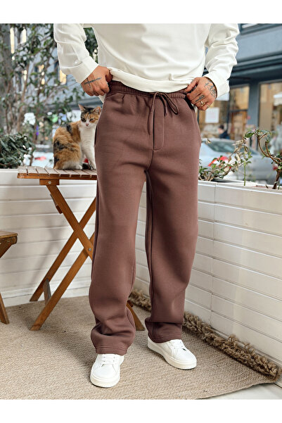 manch collection بدلة رياضية فضفاضة من Basic مبطن بالصوف باللون البني