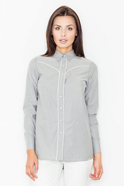 Figl Shirt with asymmetric collar, gray M492, size S