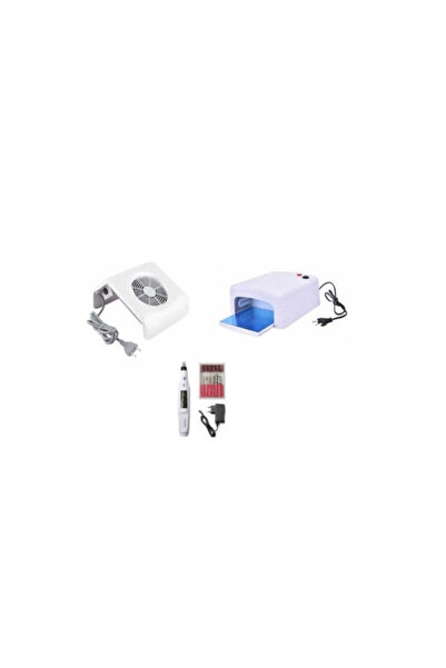 Cosmeticos Kit de manichiură - pilă de unghii, extractor de praf, lampă UV, alb
