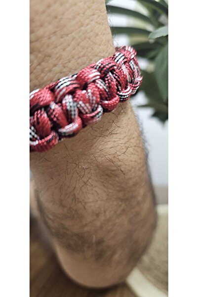 Patiska Tasarım 24 cm Red Paracord Bracelet - Stylish Accessory with Steel Magnet Closure