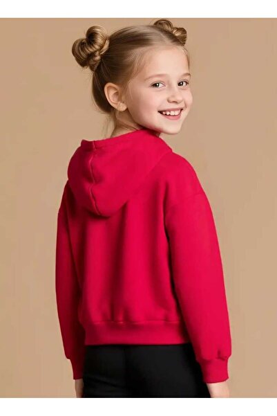 BEBEĞİME ÇORAP Children's Unisex Hooded Zippered Red Cardigan