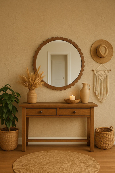 Lazerika Bohem Dekoratif Pleksi Ayna – Yuvarlak Çiçek Formlu Tasarım