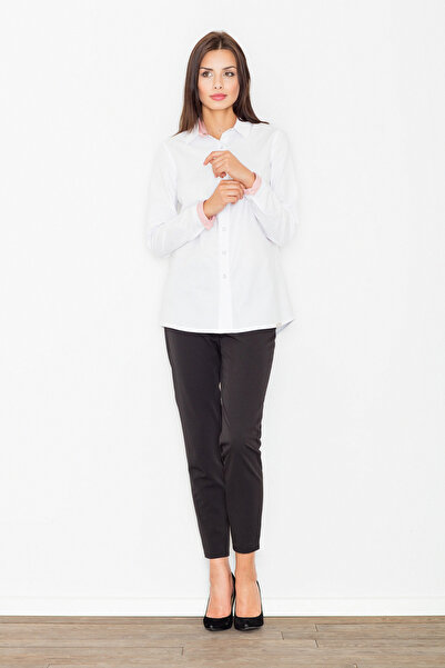 Figl Women's simple shirt with rounded back and red collar M491 size S