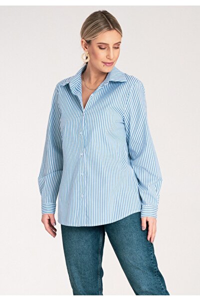 Figl Cămașă elegantă de damă - Cămașă cu dungi de damă - Cămașă albastră M1174 mărimea S/M
