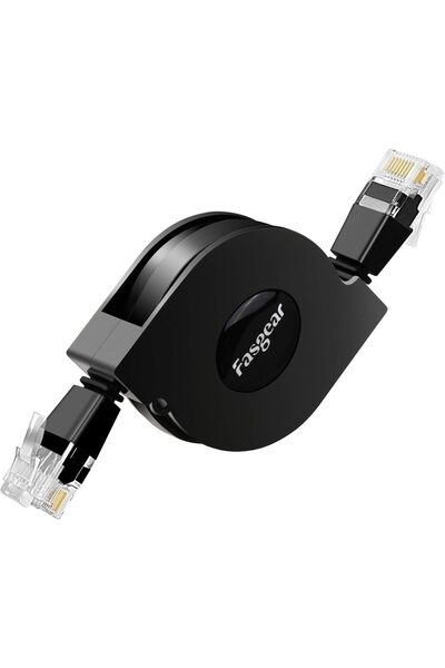 Fasgear Cat6 Ethernet Cable Adjustable Flat 1m/3ft Black (RJ45, Male-to-Male, 1 Pack)