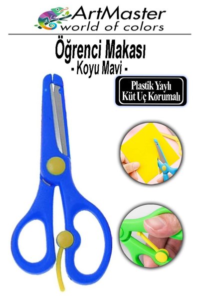 Artmaster Student Scissors Dark Blue 1 Piece Plastic Blunt Tip Spring-Loaded ...