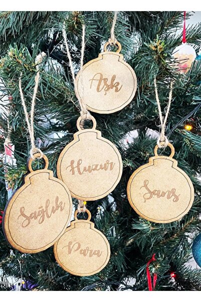 ÇUKUROVA ÜTÜ Коледни украси за елха Beautiful Wishes 5-комплект дървени колед...