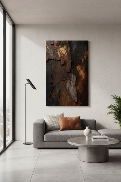 hollywest Derinlikli Siyah ve Oksitlenmiş Kahve Tonları Kanvas Tablo | Modern Soyut Dekorasyon