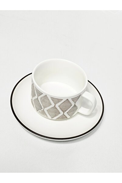 Casalina 2-piece ceramic set 200 ml with cup and saucer, brown geometric design