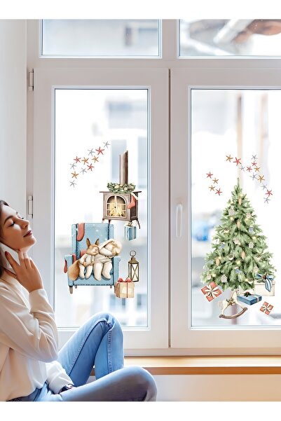 Grafikup New Year's Eve Glass Wall Sticker Set - New Year's Ornament Decor Set