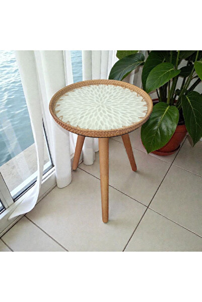 Toprak Design Tekli ( Tabla çapı: 35cm) Mozaik Kaplamalı Rattan Yan sehpa. bo...