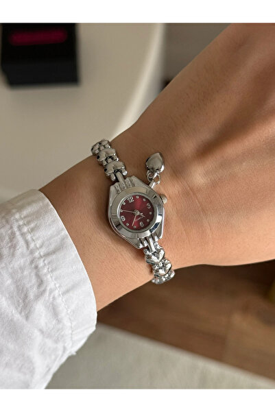 RoseandRoses Fartele Charmlı Basic Women's Wristwatch Silver (Burgundy Dial)