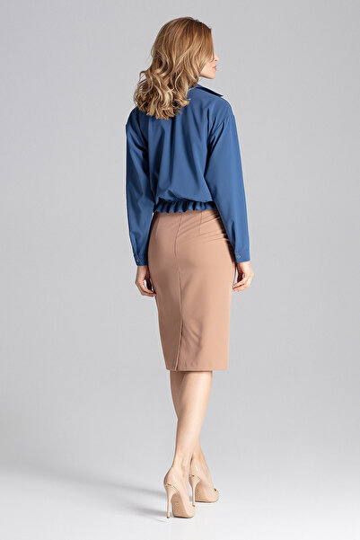 Figl Shirt with knot and elastic at the bottom - navy blue women's shirt M647 size L/XL