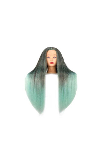 Cosmeticos Hairdresser's practice head, brown-turquoise hair, 60cm