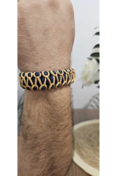 Patiska Tasarım سوار من حبل المظلة للرجال/النساء - أزرق داكن مع ضفيرة صفراء و...