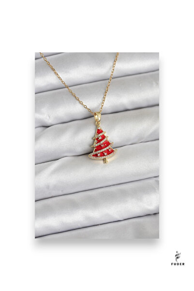 FUDER 316L Steel Chain Gold Color Red Pine Tree Model Christmas Themed Women'...