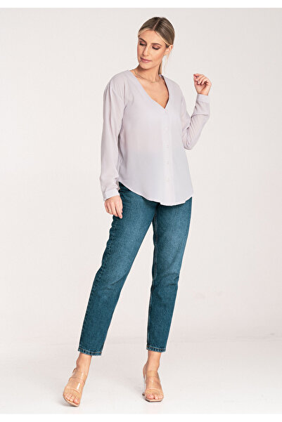 Figl Women's summer shirt - V-neck T-shirt - M1070 gray size S