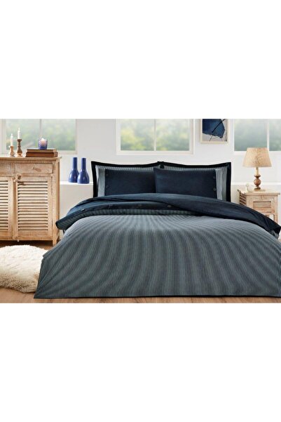 Özdilek 4 Jastuk obloženo Set posteljine Ranforce Bračni tamnoplava prirodna