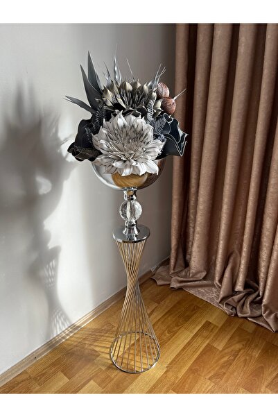 Çiçekdekor Göklü vazo gümüş Arajman model