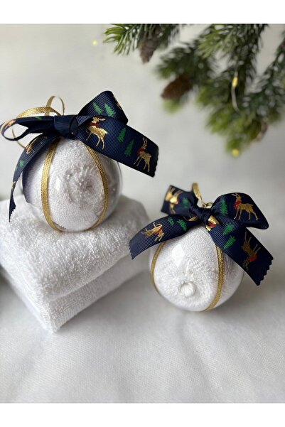 S&R 2 Pieces Christmas Gift Towel Globe Decor Gold Deer Pattern with Ribbon