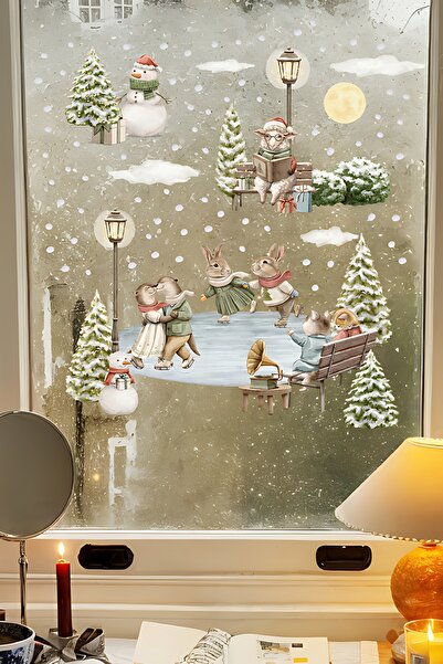 Grafikup New Year Ice Rink Glass Wall Sticker Set - New Year Decoration Decor...