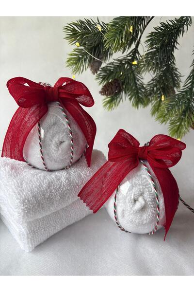 S&R 2 Pieces Christmas Gift Towel Globe Decor with Rope Detail and Red Ribbon