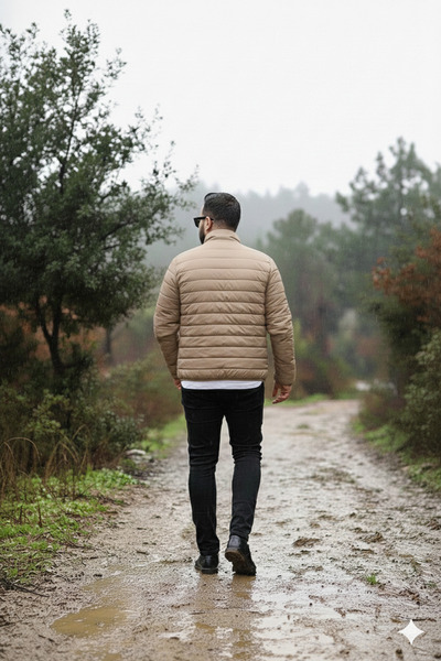 MEYASU Men's Beige Quilted down Jacket with Zippered Inner Pocket