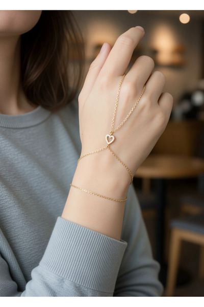 RÜZGARBİJÜTERİ سوار شاهمران مرصع بحجر الزركون على شكل قلب – سوار ذهبي اللون ل...