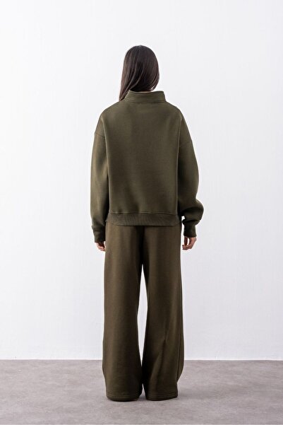 gothamvibes Women's Chill Wide Leg Khaki Sweatpants