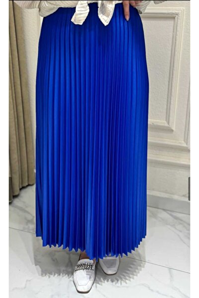 aytenli Leather Look Pleated Skirt Standard Size Elastic Waist Plaster Fabric Light Shiny Skirt