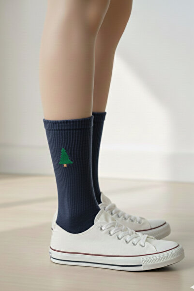 AYDK Women's Colorful Christmas Themed Embroidered Christmas Tree Socks High Cotton Ratio Socks