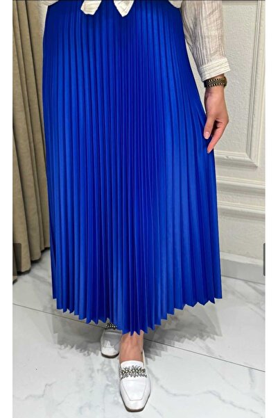 aytenli Leather Look Pleated Skirt Standard Size Elastic Waist Plaster Fabric Light Shiny Skirt