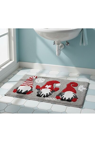 SyaMAG Soft bath mat, Christmas design with 3 gnome figures, 75x45 cm