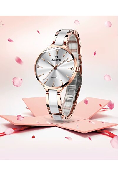 BINGER Binger Swiss Quartz Ceramic Women's Watch, Luxury Casual Brand, with Two Gift Bracelets